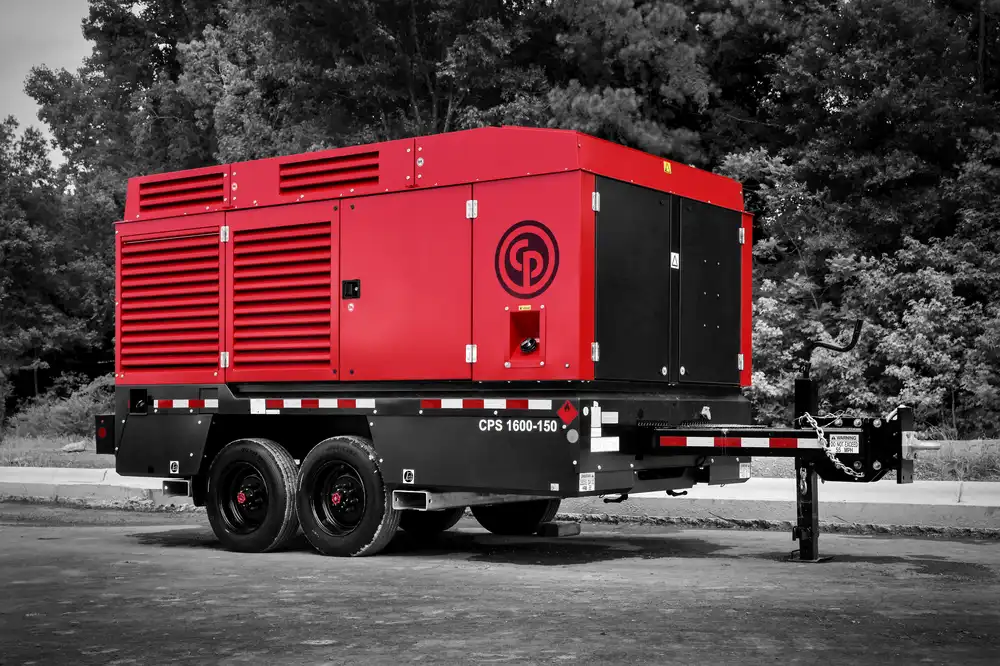 Chicago Pneumatic CPS 1600-150 large portable diesel air compressor on a dual-axle trailer