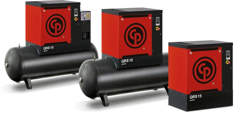 Chicago Pneumatic QRS 15 rotary screw air compressors, base mount and tank mounted